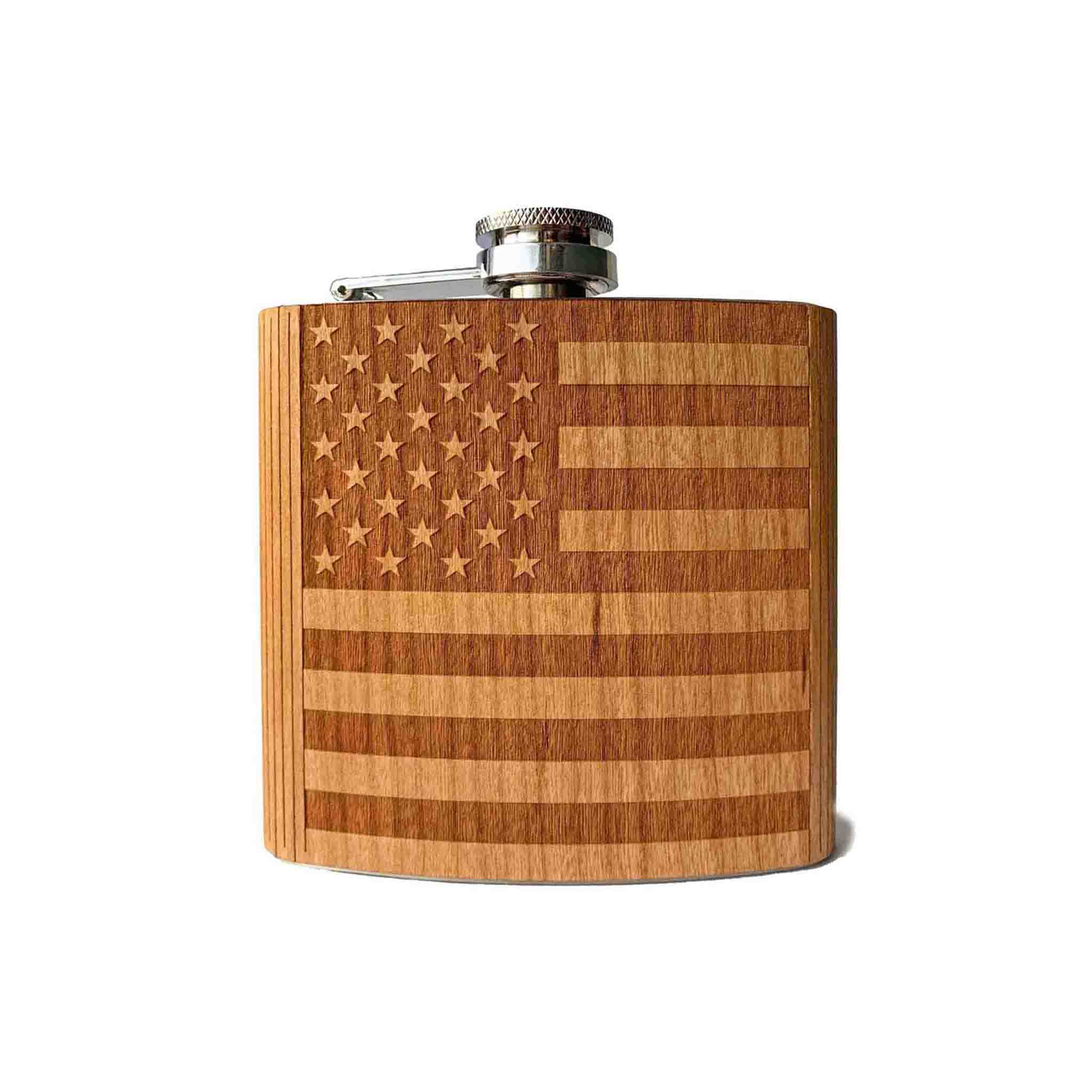 Country Flask American Flag Flask by AppleTree Co. | Personalized Wood Flasks