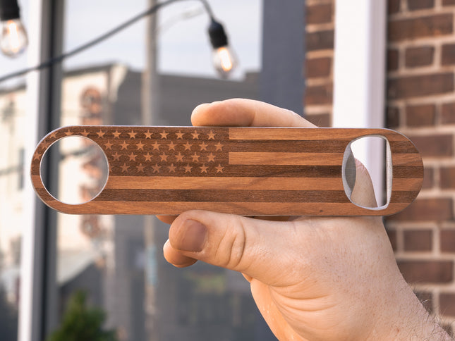 Bottle Opener American Flag Bottle Opener, Autumn Woods Collective, Custom Wooden Gifts
