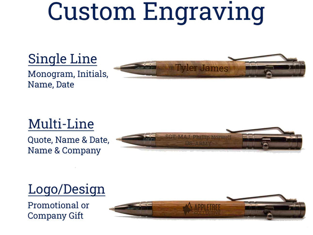 Ballpoint Pen Bolt Action Tech Pen, AppleTree Collective, Custom Wooden Gifts