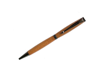 Wooden pen with black accents on a white background
