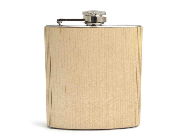 Wooden flask with silver cap on a white background