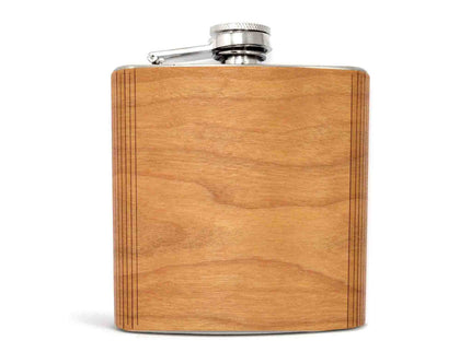 Wooden flask with silver cap on a white background