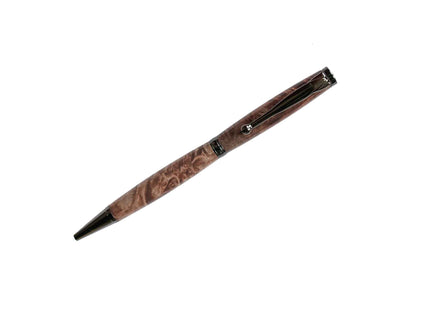 Wooden pen with a black clip on a white background