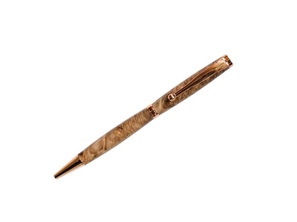 Wooden pen with a metallic clip on a white background