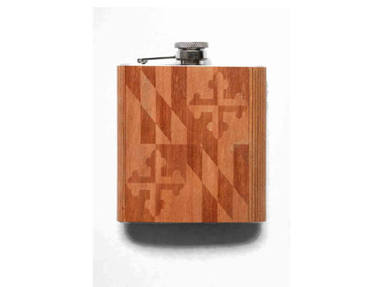 Wooden flask with geometric pattern on a white background