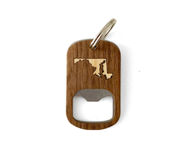 Wooden bottle opener with a cut-out design on a white background