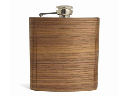 Wooden flask with silver cap on a white background