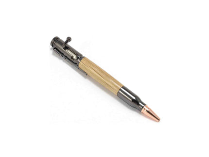 Pen with wooden and metallic design on a white background