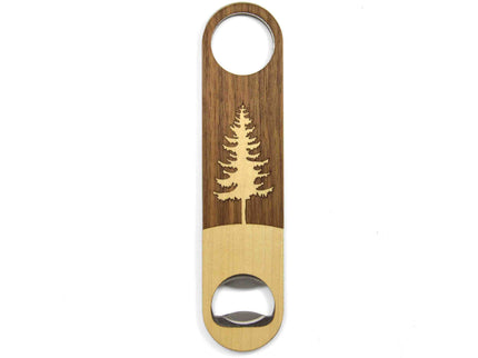 Wooden bottle opener with a tree design on a white background