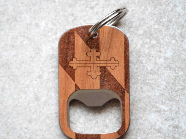 Maryland Flag Wood Bottle Opener Keychain | Chesapeake Bay Baltimore Charm City Maryland Keychain- Autumn Woods Co.