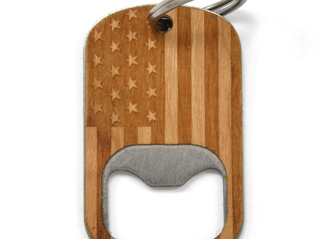 Patriotic American Flag Bottle Opener Keychain, Custom Wooden Gifts